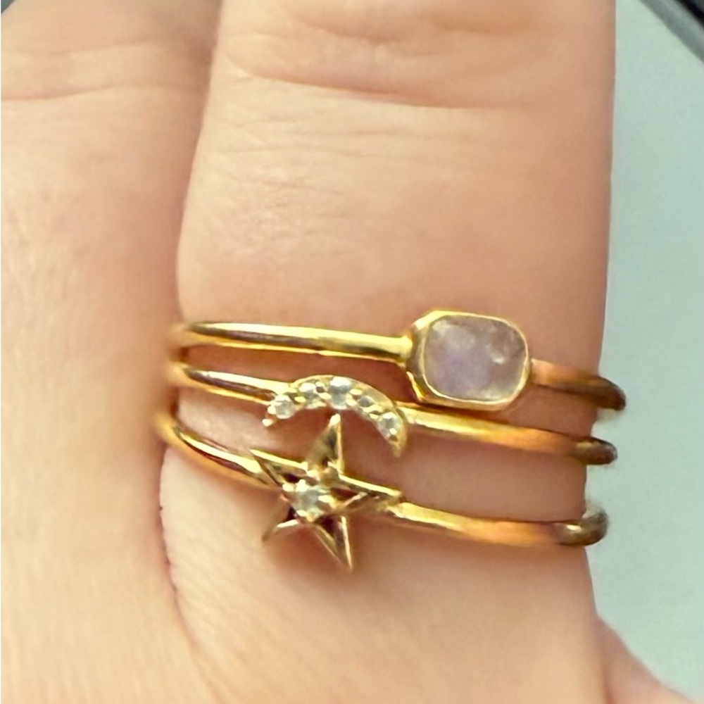 Elizabeth Stone Jewelry Moon Sun Star Ring Set